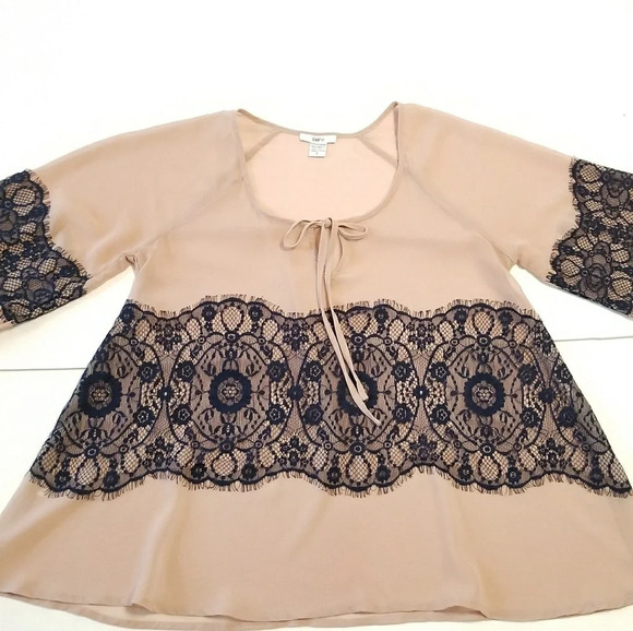 Bar III Womens Navy Lace Semi Sheer Blouse Small - Picture 3 of 8